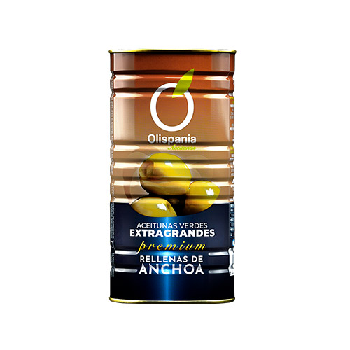 ACEITUNAS RELLENAS ANCHOA 160/180 600 GRS PREMIUM OLISPANIA