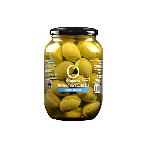 ACEITUNAS GORDAL SIN HUESO SABOR ANCHOA 60/80 400 GRS OLISPANIA