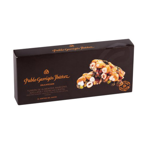 TURRON ALMENDRA MARCONA, AVELLANA Y PISTACHO DELICATESSEN 250 GRS PG